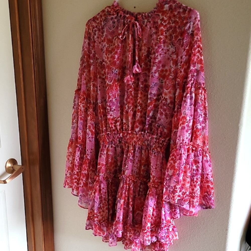 Misa Los Angeles  Mini DressFloral Pink and Red Boho Dress